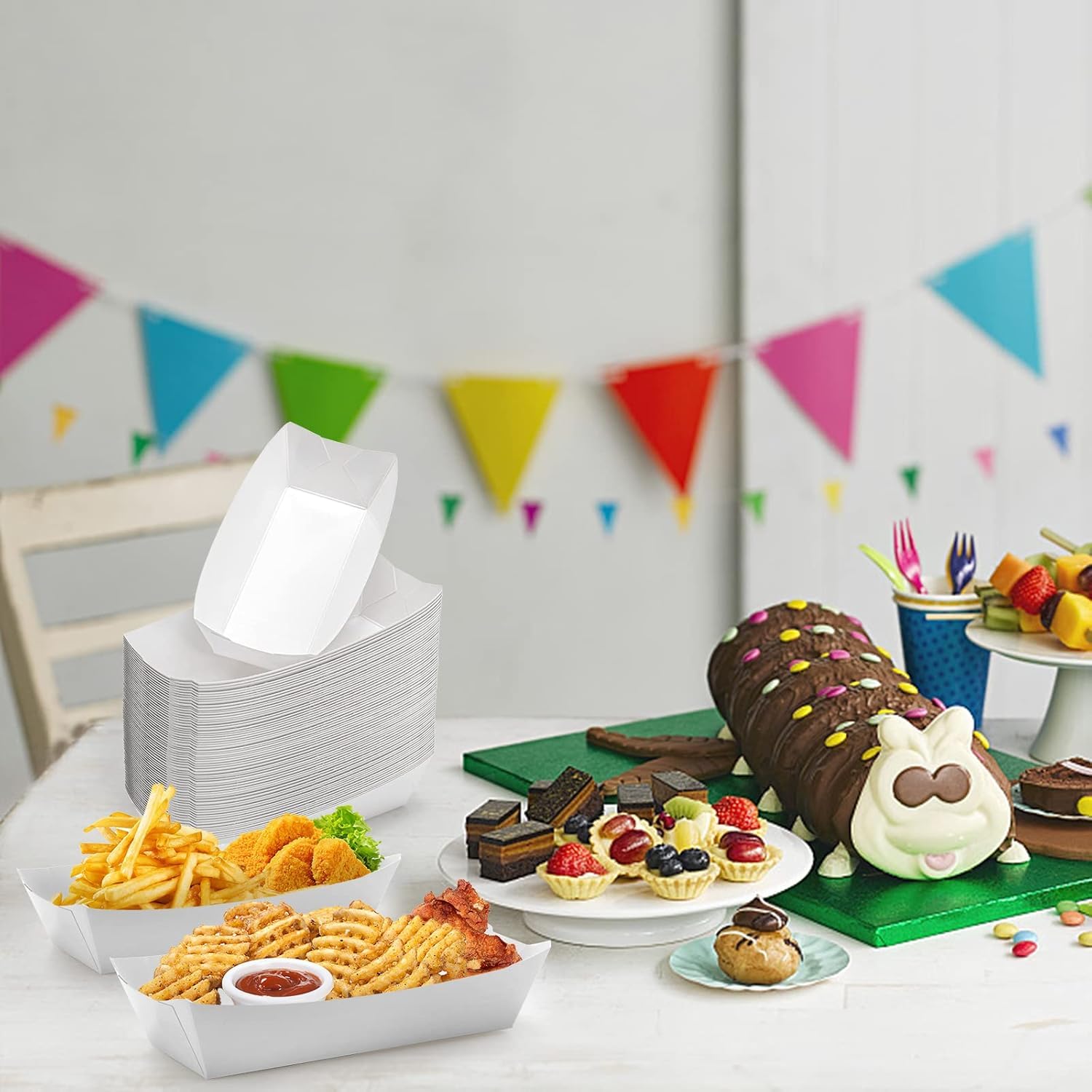 250 Pack] Mini Disposable Brown Kraft Paper Food Trays, 0.25-Lb Concession Tray, Serving Boats For Party Snacks, Taco Bar, Seafood, Nachos Plates, Quarter-Pound