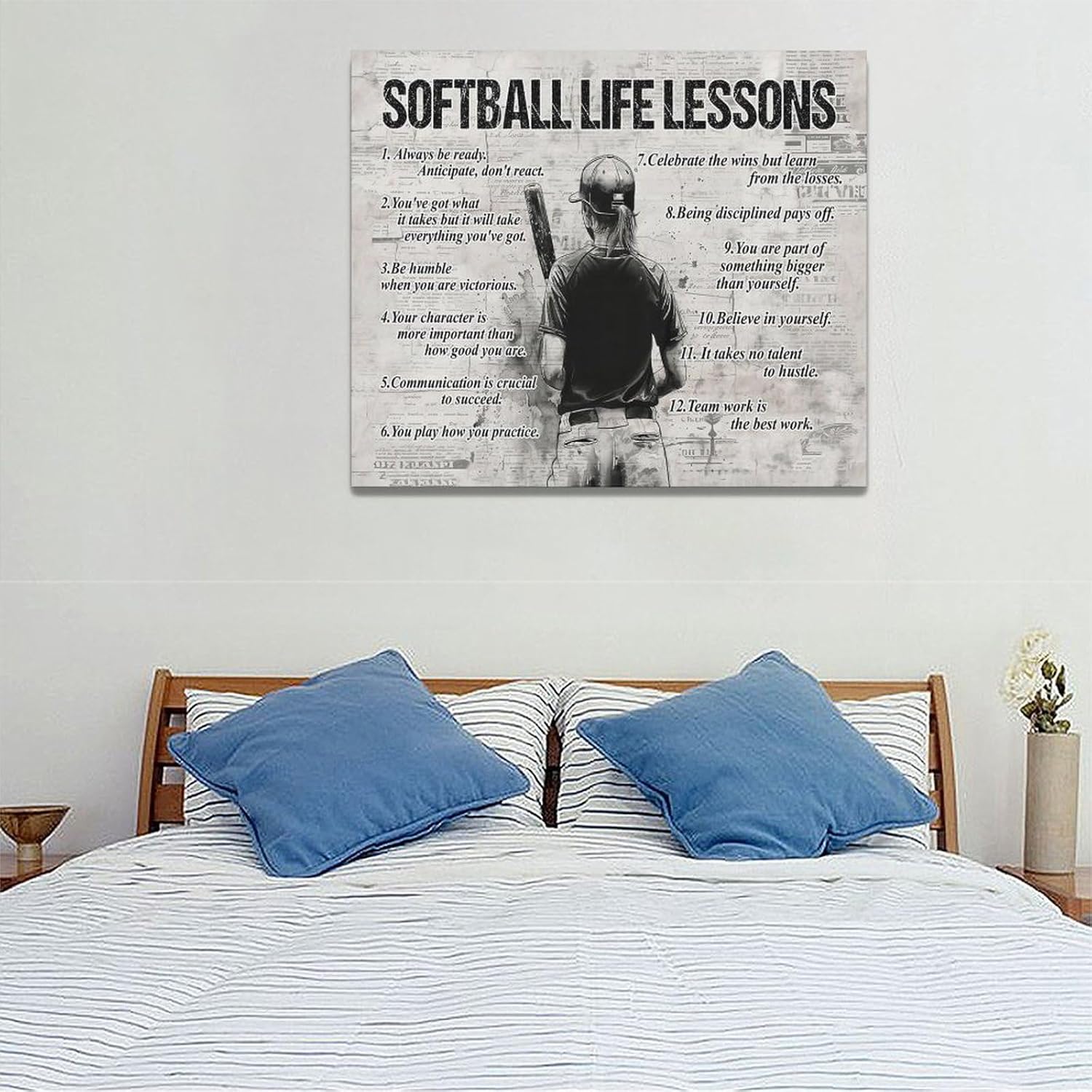 Trimety Softball Wall Art Inspirational Softball Wall Decor Sports Sign Grey Canvas Poster Home Decorations Print Painting Artwork for Boys Man Girls Bedroom Living Room 24"x20"