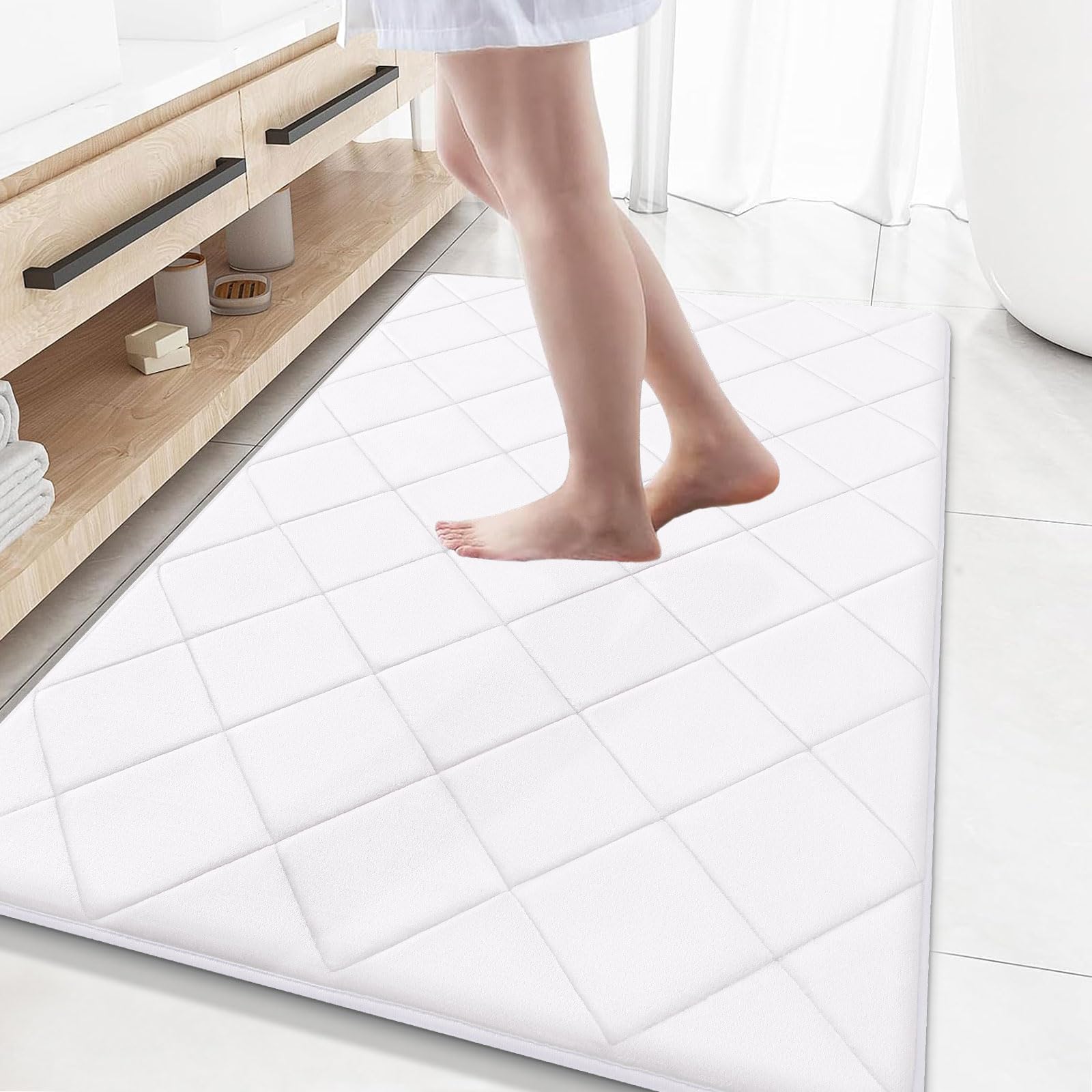 OLANLY Memory Foam Bath Mat 59x34, Ultra Soft and Absorbent Bathroom Rugs, Machine Washable, Comfortable Bath Carpet for Bathroom Floor, Tub and