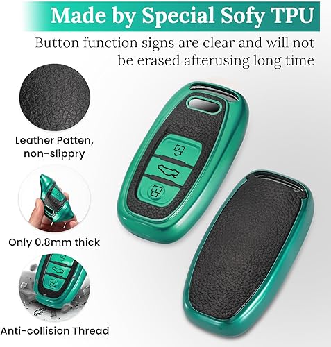 Miniatura 2 de Funda para llavero Audi con llavero de cuero, avanzada superficie de TPU suave, funda de cuero de grano de grano para A3-A8 Q5 Q8 R8 RS4-RS7 S4-S8