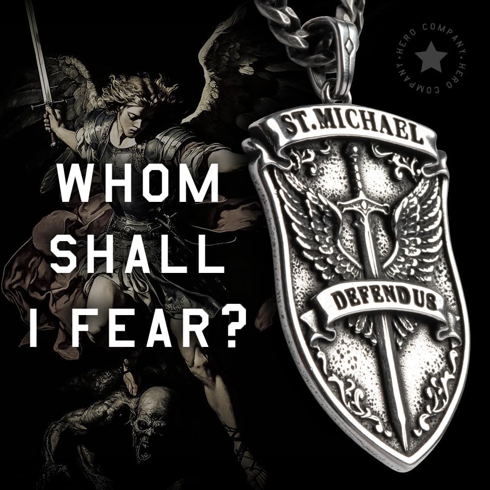 Hero Company St. Michael Pendant Necklace - St. Michael’s Shield ‘Defend Us’ Men’s Necklace - Helps Pair Veterans With A Service Dog Or Shelter Dog