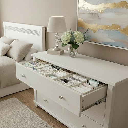 Miniatura 5 de Organizador de cajones para calcetines, paquete de 3 unidades, color gris claro, divisores de cajones de 11 pies para armario de armario, cubos de