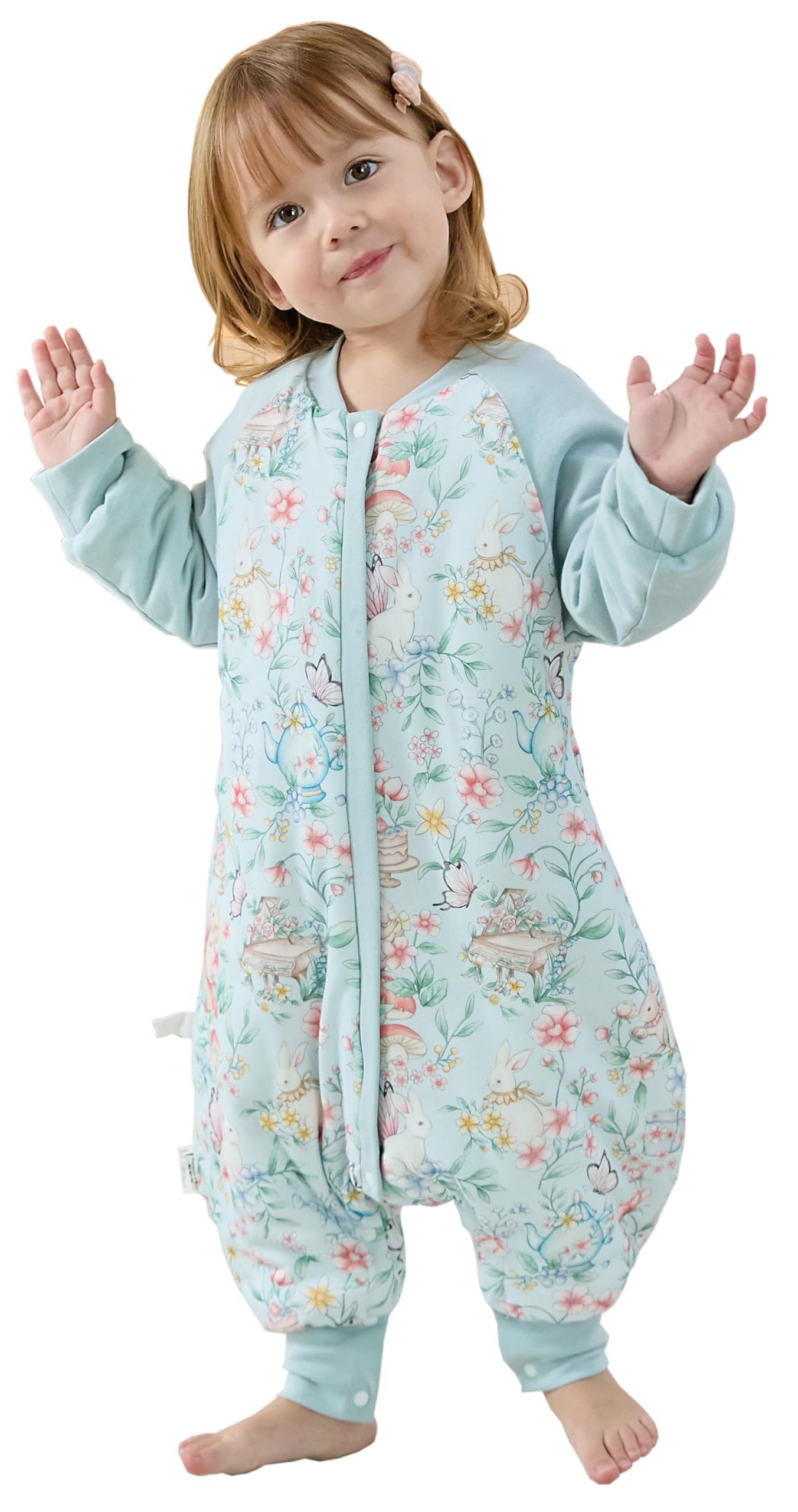 Chilsuessy Baby Winter Schlafsack 3.5 Tog Babyschlafsack mit Füssen Strampler Winterschlafsack mit abnehmbar Ärmel Schlafanzug Kinder Schlafsack, 3.5 Tog/Garten, M/Baby Höhe 85-95cm