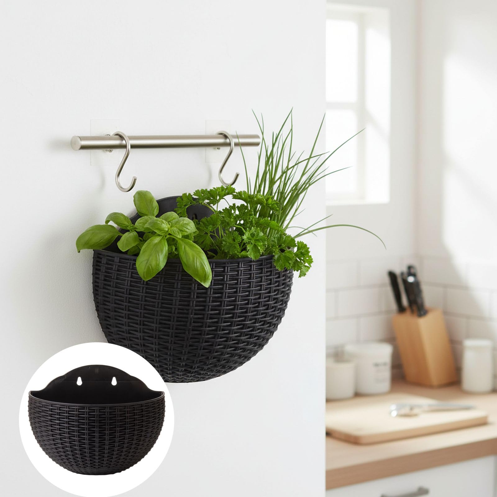 Maceta colgante de pared para interiores, maceta semidiseño sin taladro para balcón y jardín, material PP para una fácil instalación, perfecta para jardinería interior