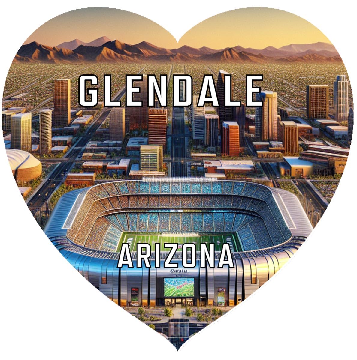 Glendale Arizona Travel Souvenir Destination Heart Shape Vinyl Decal Sticker 4-Inch