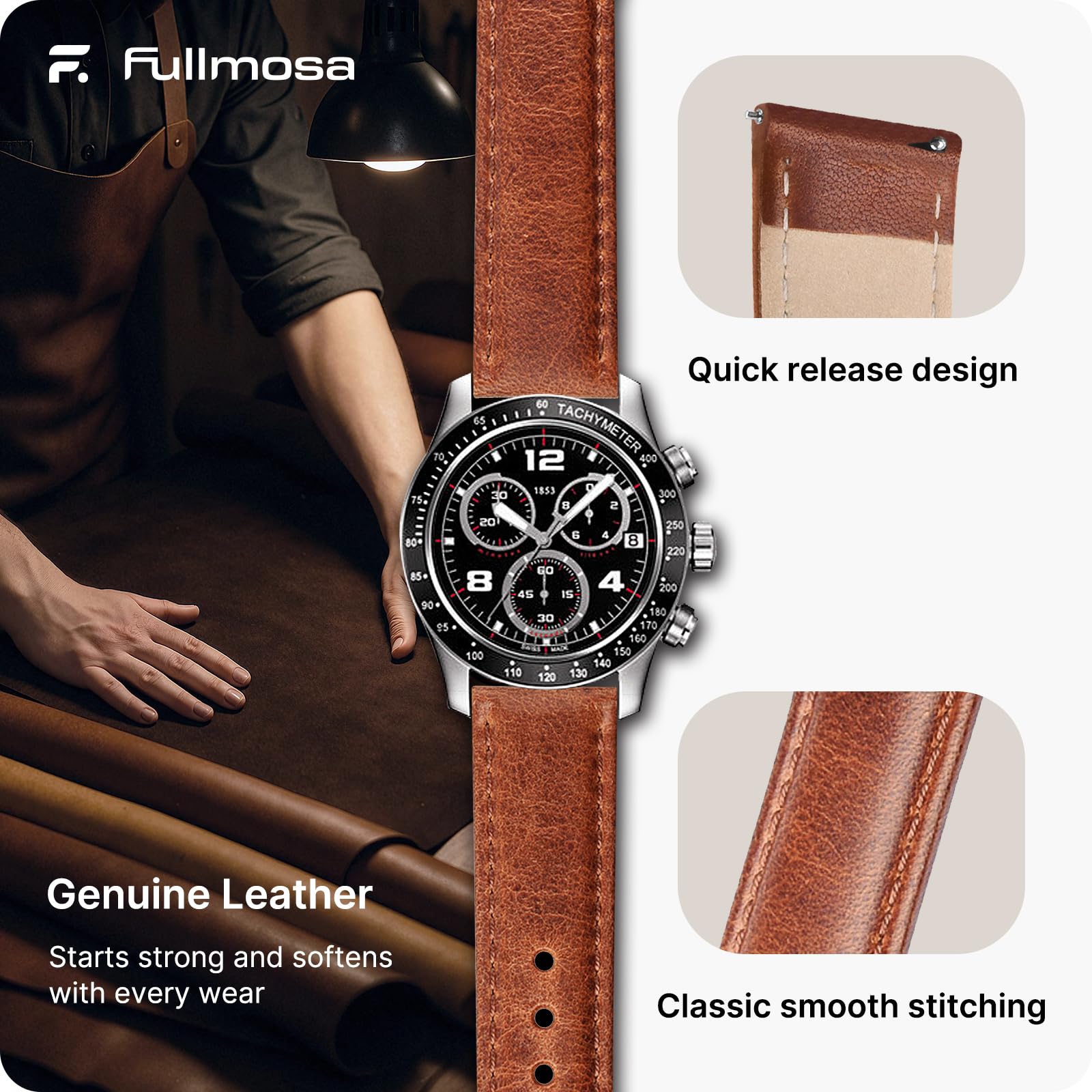 Fullmosa 20mm Armband kompatibel mit Samsung Galaxy Watch 7/6/5/4/FE 40mm 44mm/5 Pro 45mm/Galaxy Watch 6 Classic 47mm Garmin Vivoactive 5 Damen Leder Uhrenarmband, Braun+Silberne Schnalle