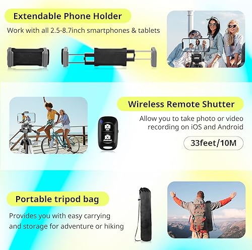 Miniatura 5 de Sensyne Soporte de trípode para teléfono de 64 pulgadas, trípode versátil para cámara y iPad con control remoto inalámbrico y soporte de teléfono 2