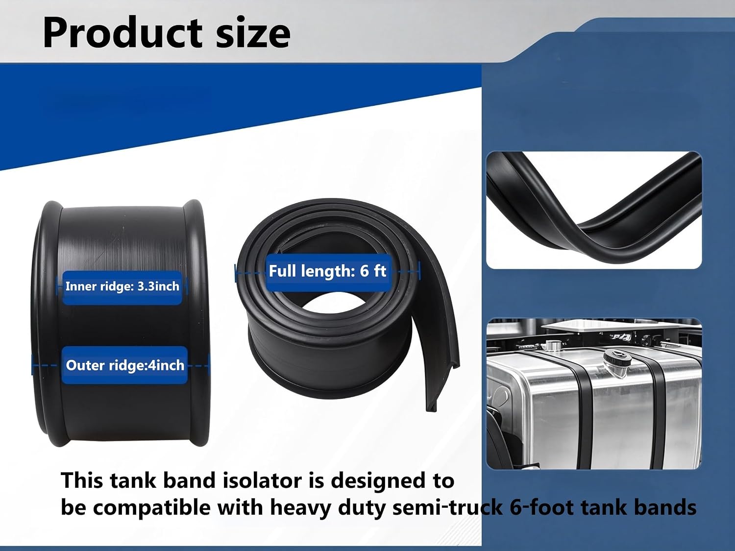 4 Inch x 6 Ft Fuel Tank Strap Isolator Rubber Pad（1-pack)