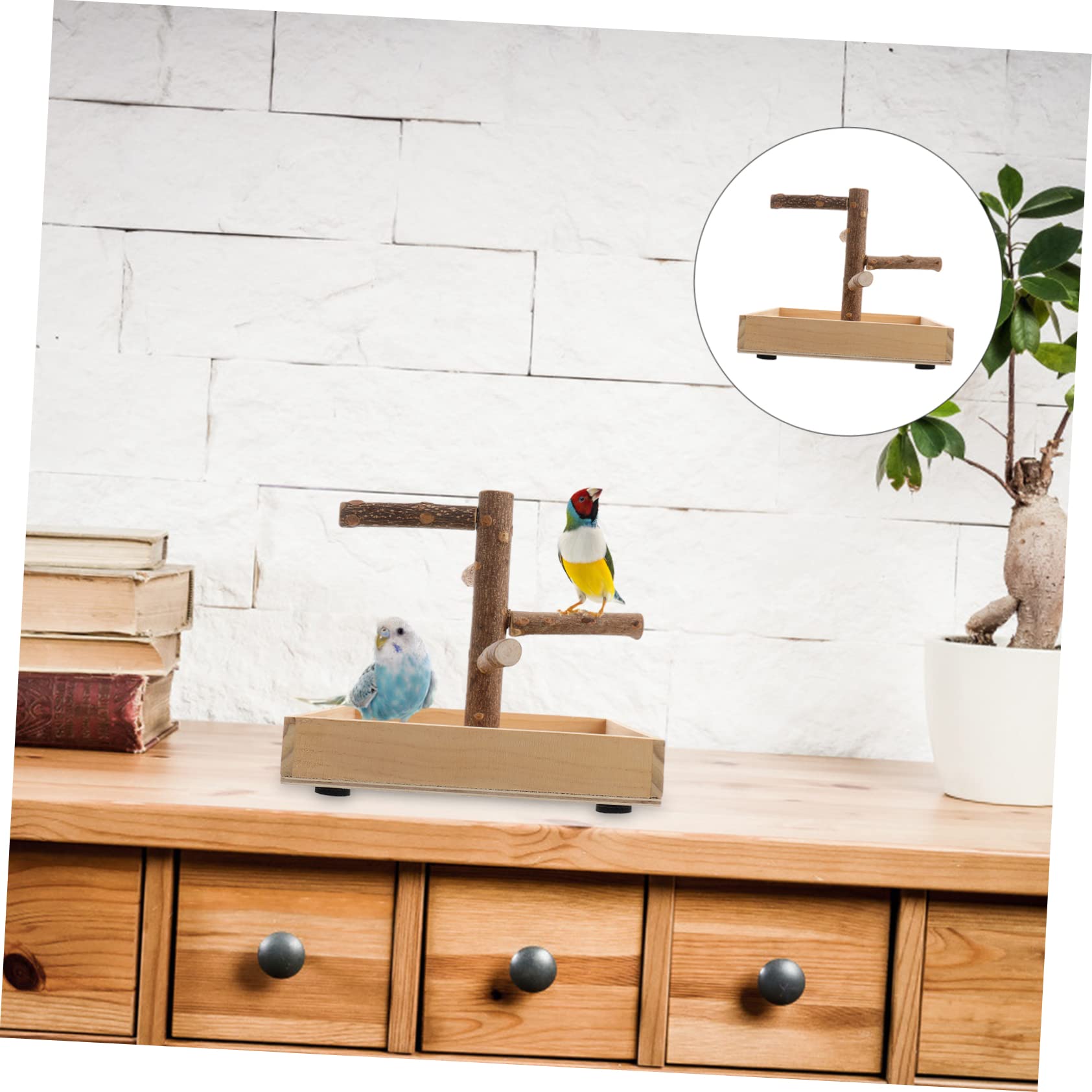 COLLBATH Percha y de Aves para Entrenamiento de Madera Pequeñas Portátil Soporte Seguro para Morder, Estación de Madera Beige Cacatúas para Perca de Loro