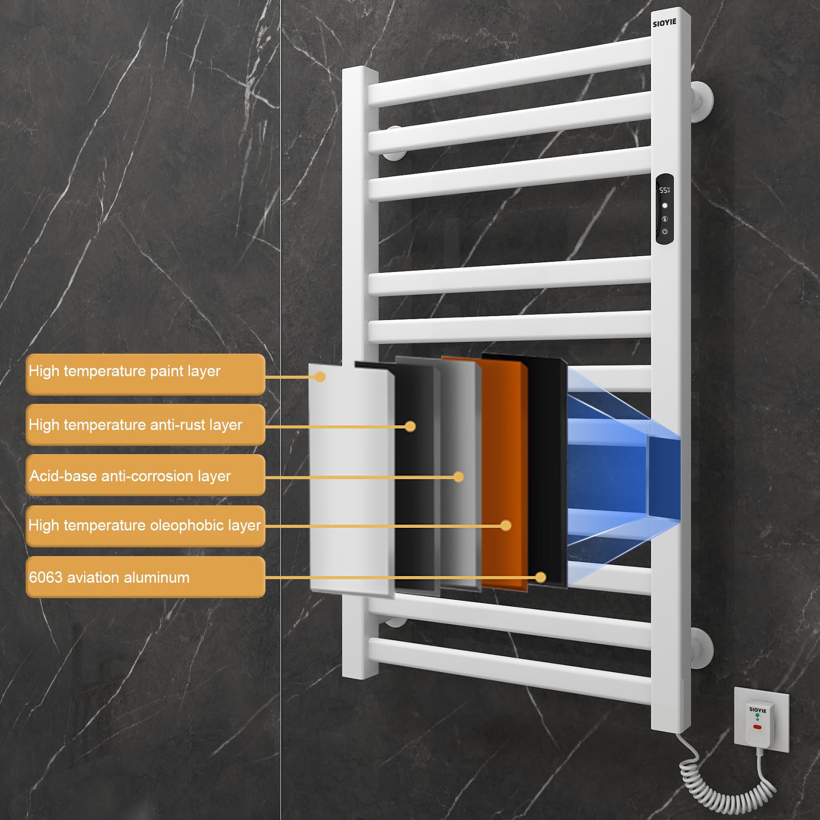 Portasciugamani Elettrico, Scaldasalviette, 550x900mm Radiatore da Bagno Elettrico, Scaldasalviette Elettrico Bagno, Radiatore Scaldasalviette, Risparmio Energetico Portasciugamani Parete-White Right