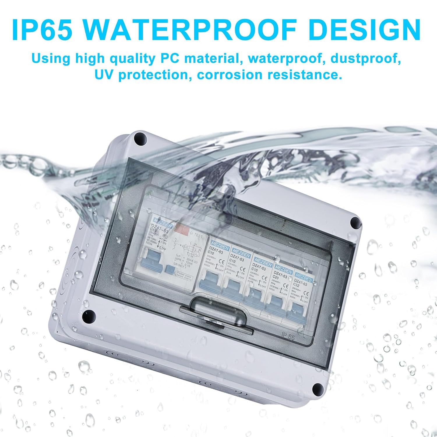 Caja de fusibles de superficie IP65 con disyuntor, disyuntor 63 A, 4 vías, 2 x 6 A+10 A+20 A+32 A, subdistribución en superficie, interruptor de separación CA, distribuidor pequeño, caja de