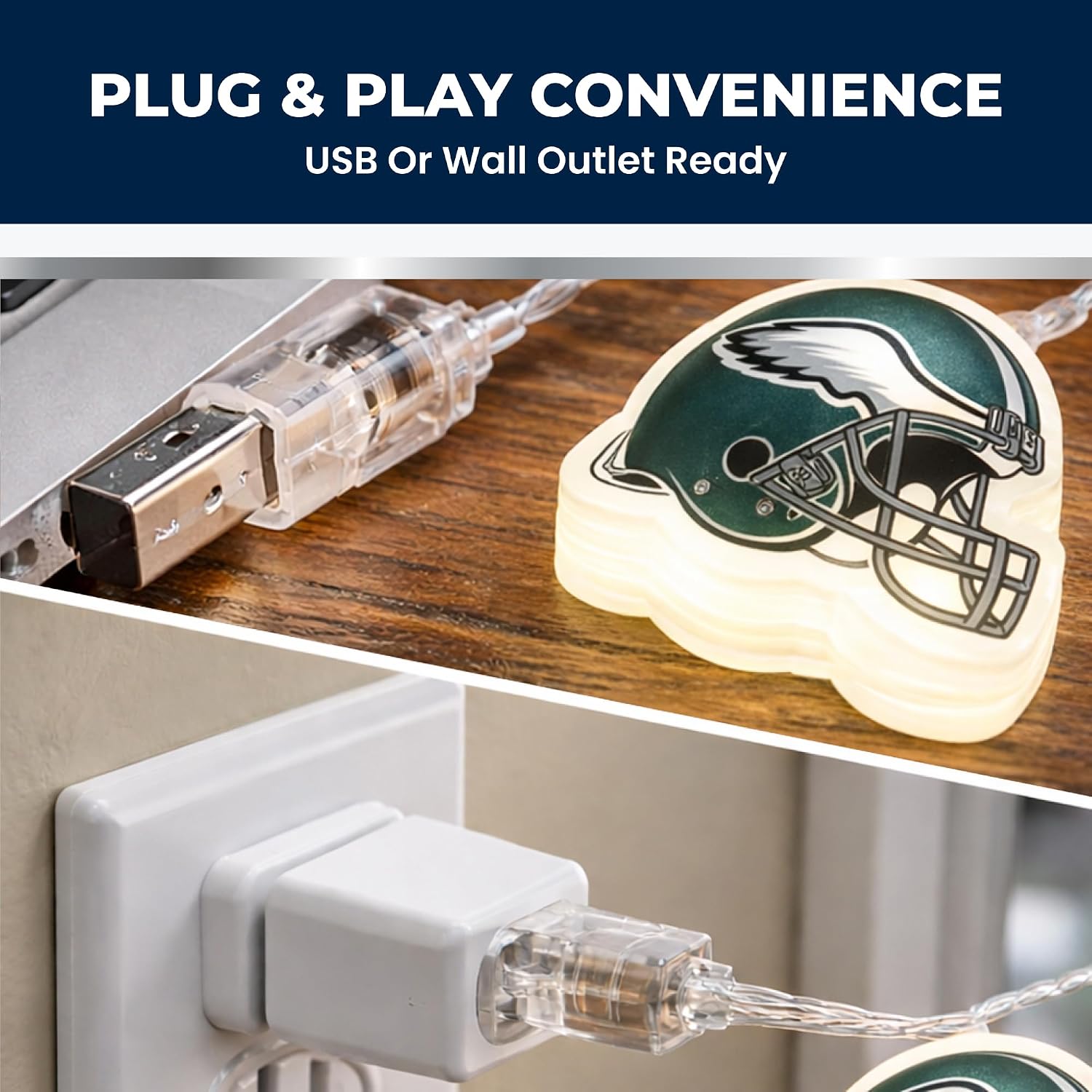 NFL LED Helmet String Lights with Adaptor Plug Included, Battery Operated Football Fairy Lights for Indoor Home Décor
