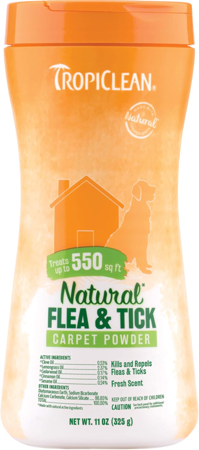 TropiClean Natural Flea & Tick Carpet Powder for Dogs, 11oz, Made in USA