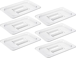 CURTA 6 Pack NSF Food Pan Cover, 1/4 Size Clear Polycarbonate Lid with Handle for Commercial Food Pan, Dishwasher & Freezer Safe Plastic Clear