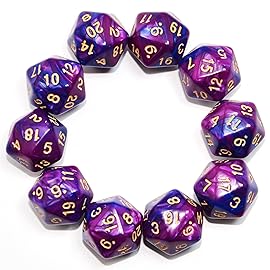 SmartDealsPro 10-Pack 20 Sided Dice D20 Polyhedral Dice for DND RPG MTG Table Game (Blue-Purple)
