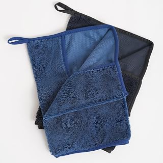 マイクロファイバー 洗車 タオル 超吸水 クロス 厚手 コンパクトサイズ 絞りながら使用可能 30cm×40cm 2枚入り (ブラック・ロイヤルブルー, 30cm × 40cm)
