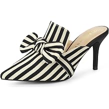 Allegra K Womens Stripe Bow Slip on Stiletto Heel Slides Mules