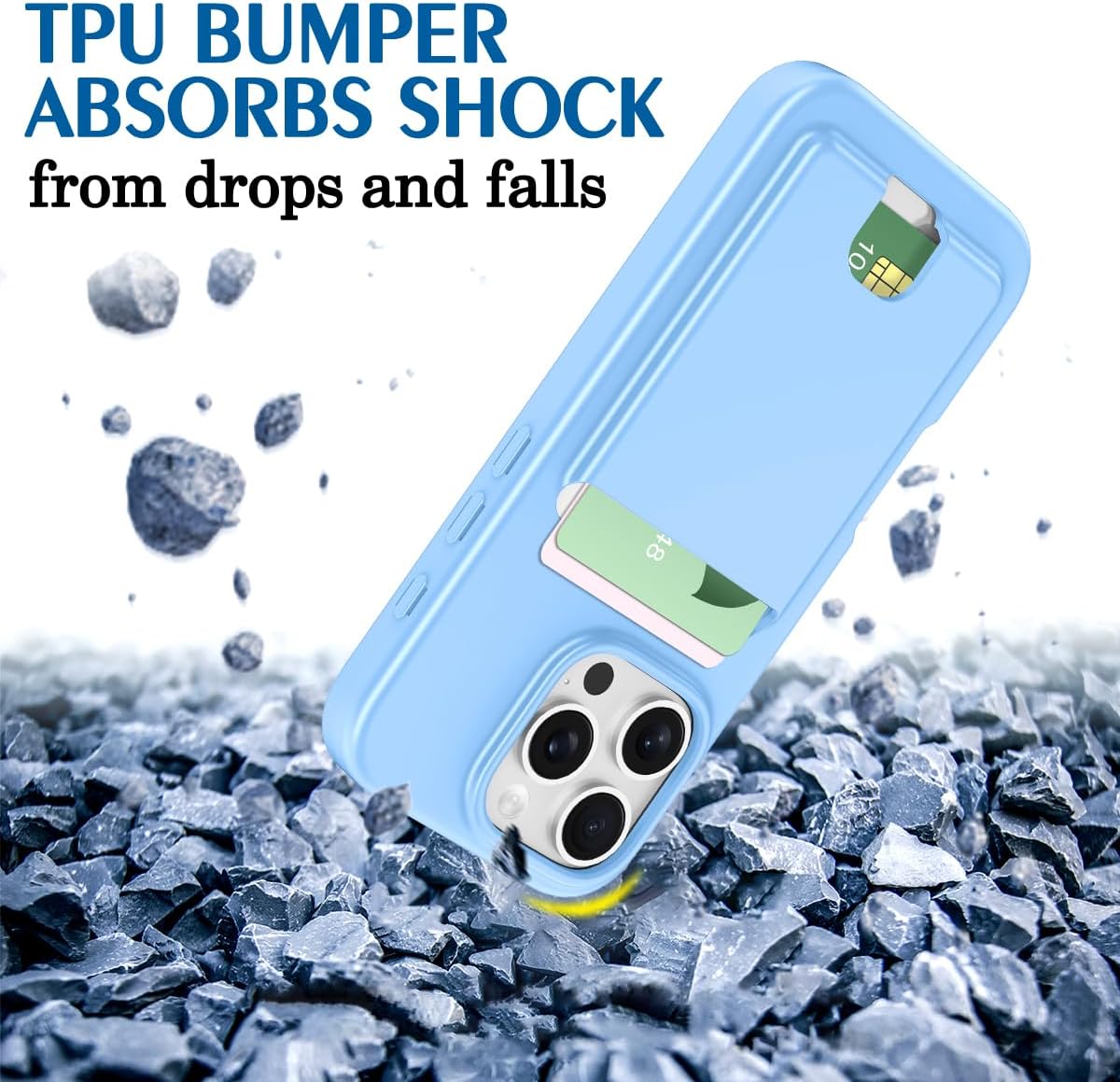 Petocase for iPhone 16 Pro Wallet Case Card Holder Slot Slim Fit Flexible TPU Gel Rubber Soft Skin Silicone Protective Phone Case Cover for Apple iPhone 16 Pro 6.3 inch Light Blue - Image 4