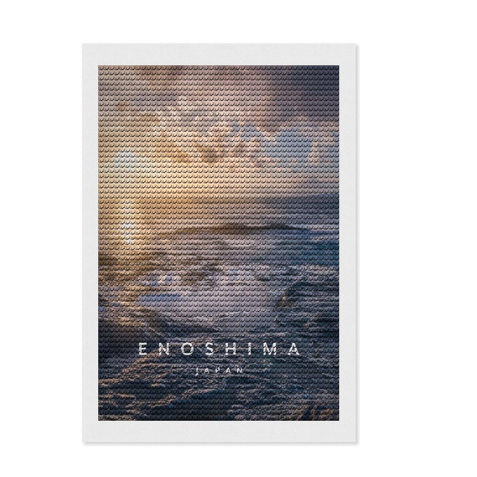 Junmoney Enoshima Island Sunset Diamond Art Canvas 8"x12", for Women, Bedroom Decor, Pleasing Wall Art Project, Birthday Gift, Simple to Start