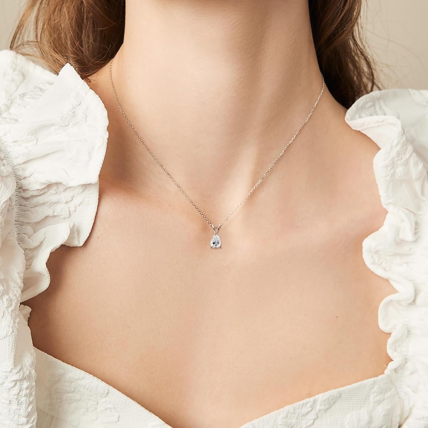 Silver Necklaces for Women - Trendy Teardrop Necklace with Cubic Zirconia Waterdrop Pendant, Aesthetic Simple CZ Necklace with Adjustable Pear-Shape Charm for Girls Her - Image 3