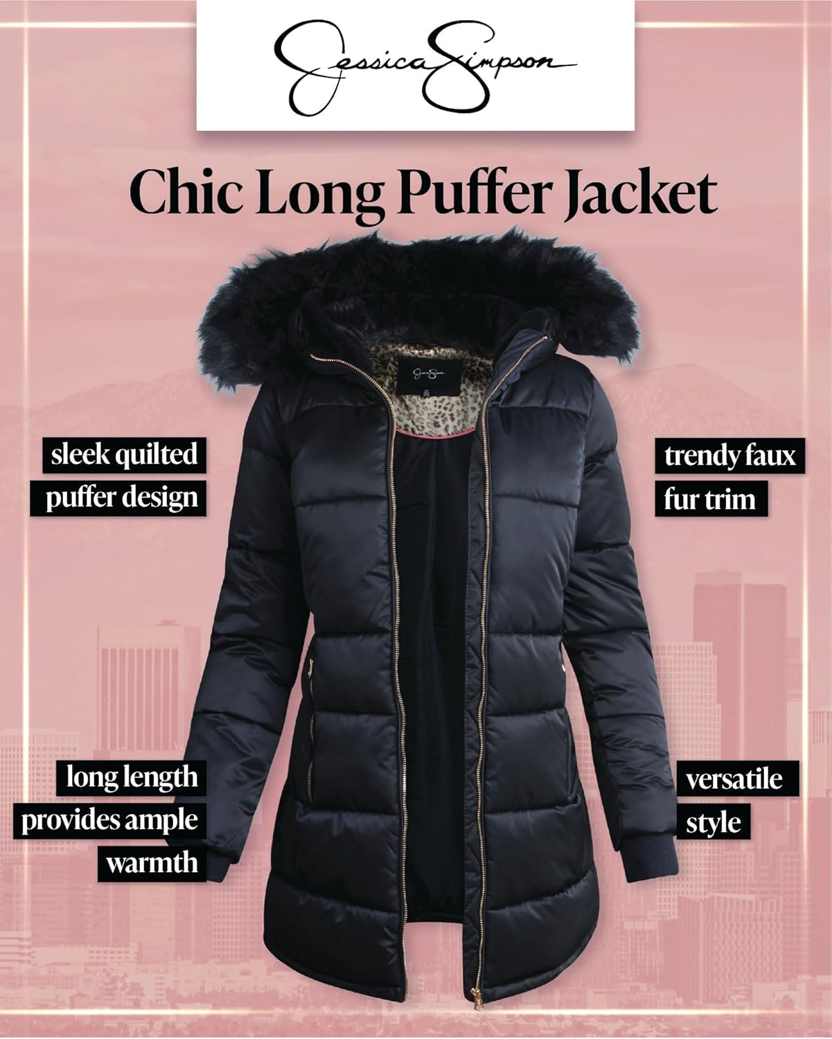 Jessica Simpson Womens Long Puffer Coat – Quilted Puffer Jacket with Faux Fur Hood – Insulated Winter Coats for Women