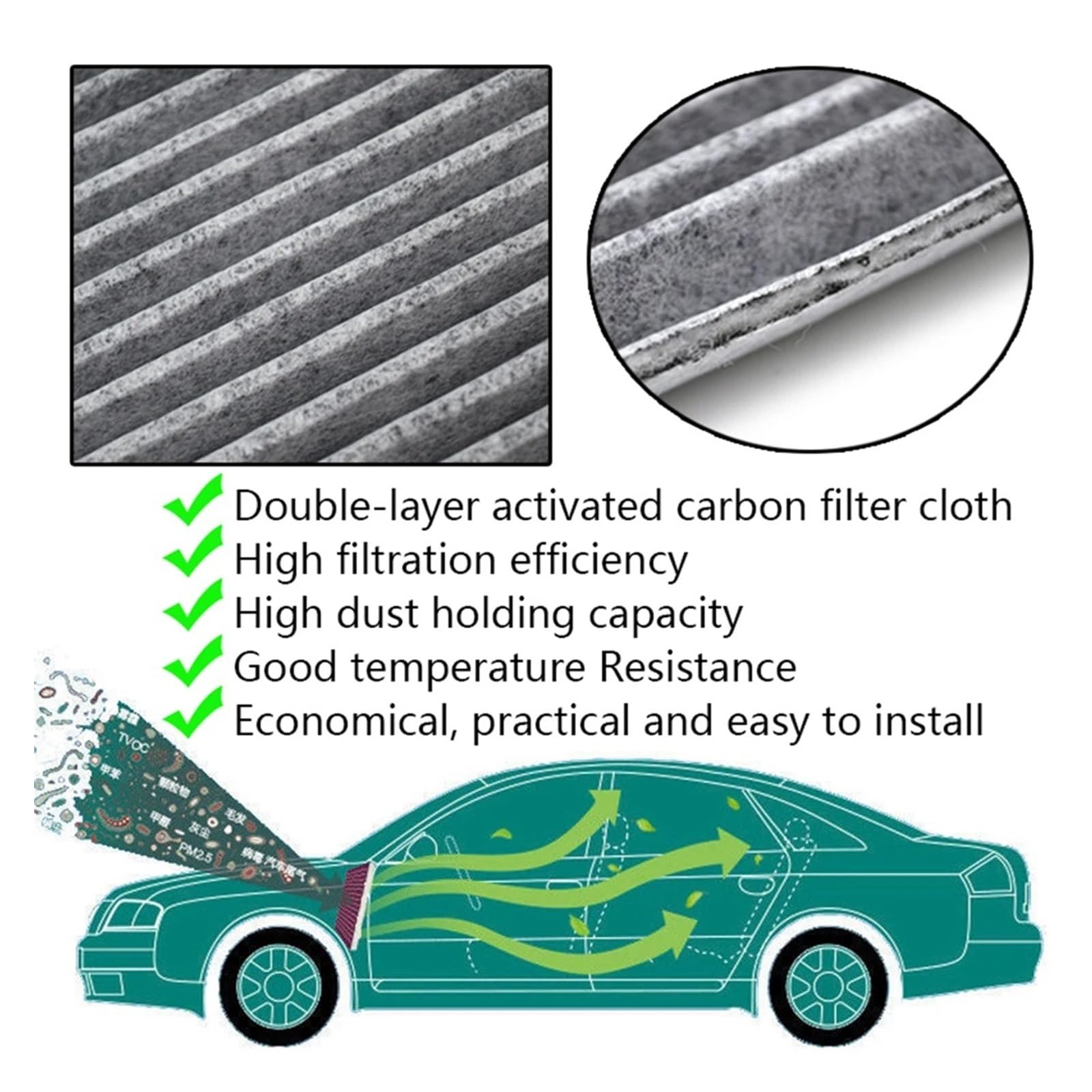 Filtro De Aire De Cabina De Coche para Vo&lkswagen Beetle Caddy Golf Passat Sharan Tiguan TouranCC EOS Scirocco Carbón Activado Filtros Auto