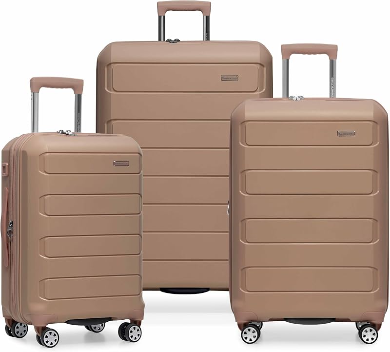 Pagosa Hardshell Expandable Luggage with Spinner Wheels, Latte Beige, 3-Piece Set (22/27/30)