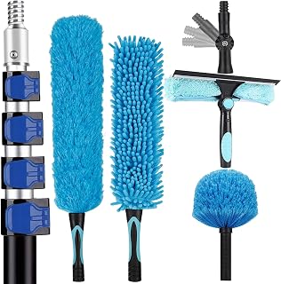 Extendable Duster 25 Feet High Reach Duster Kit with 5-18 ft Extension Pole,High Reach Duster for Cleaning,Microfiber Feather Duster,Cobweb Duster,Ceiling Fan Duster,Window Cleaning Tools