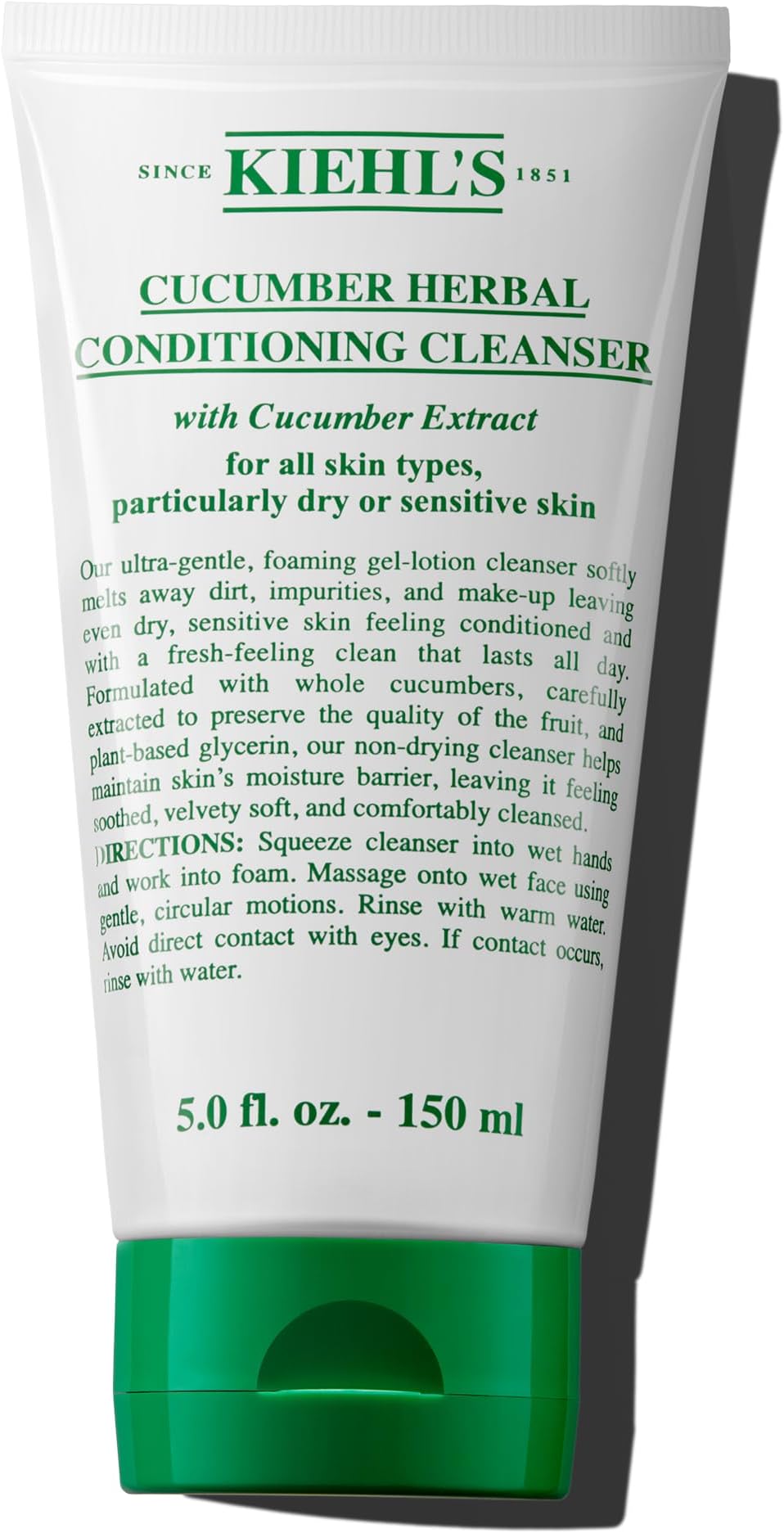 Kiehl's Cucumber Herbal Conditioning Cleanser, Gentle Face Wash for Dry & Sensitive Skin, Leaves Skin Feeling Fresh, with Cucumber Extract & Glycerin, Non-drying Formula, All Skin Types - 5 fl oz