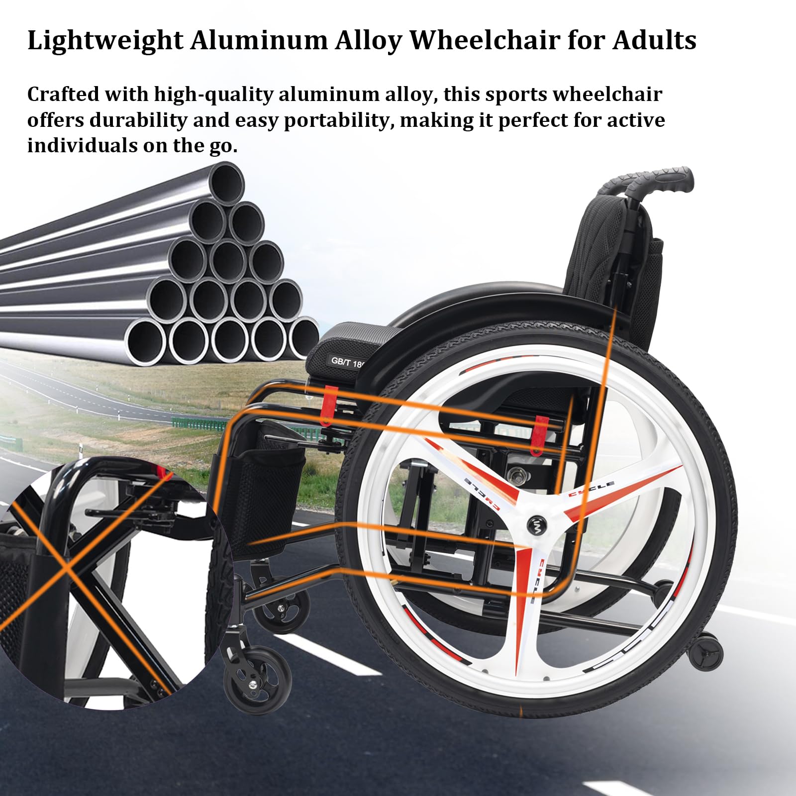 Silla de Ruedas Autopropulsable para Adultos, para Deportes, Ligera, autopropulsable, Aluminio, de tránsito, Estrecho(40cm/15.7in Seat,Daily)