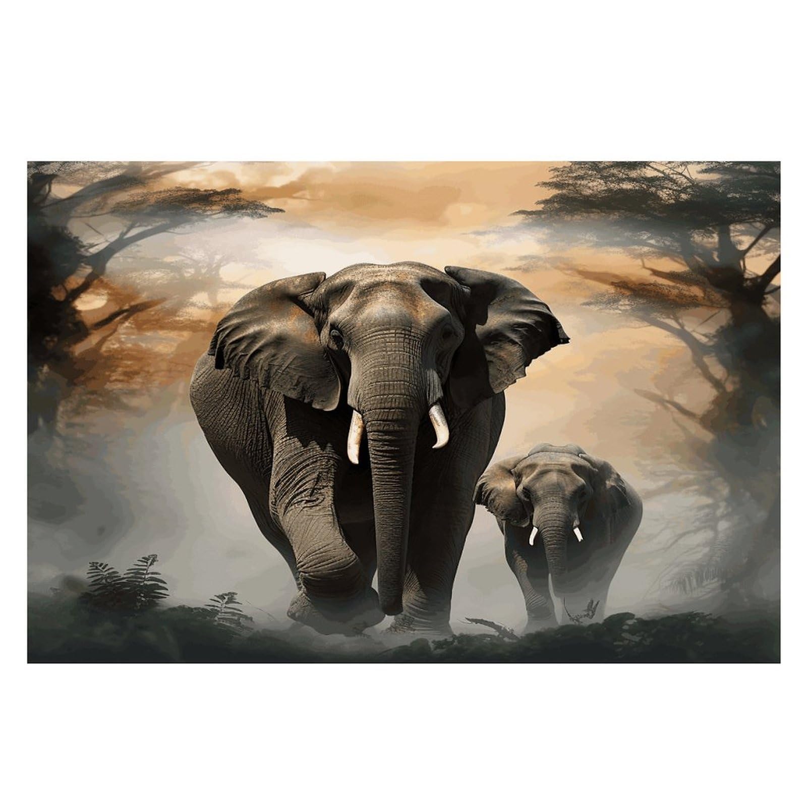 Elephant in The Fog Placemats Wipeable Heat Resistant Table Mats Washable Flax Place Mats Elegant Cloth Non-Slip Placemat for Kitchen Dinning Party Table Decor 12 * 18 in