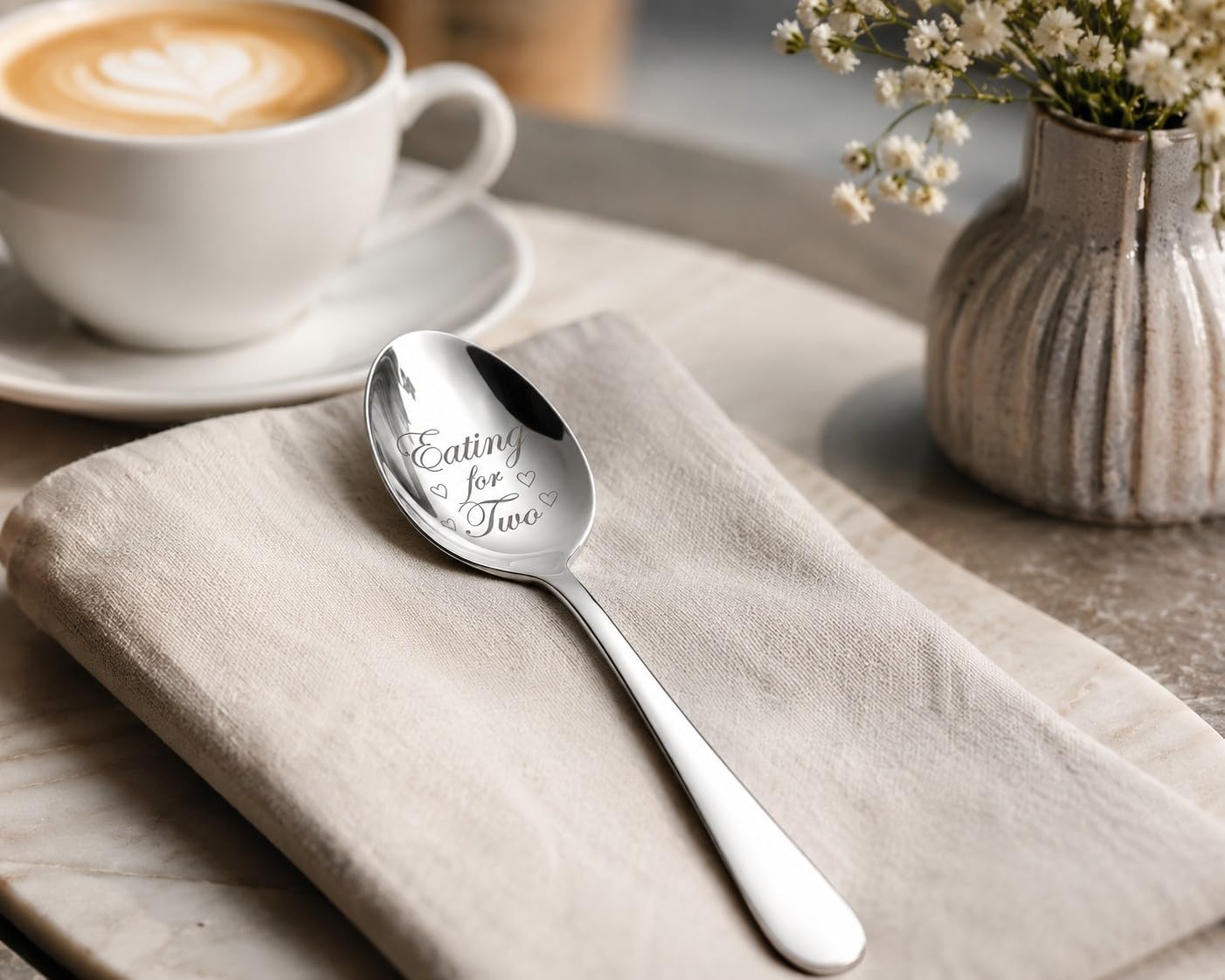Eating for Two Engraved Spoon, 7 Inch Stainless Steel Pregnancy Announcement Gift for Mom to Be & Baby Reveal Keepsake