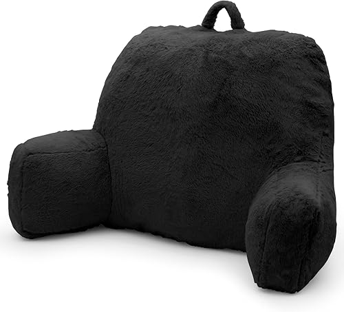 Almohada de lectura grande, respaldo con brazos, soporte de espalda para sentarse en la cama, sofá para descansar en la cama, color negro