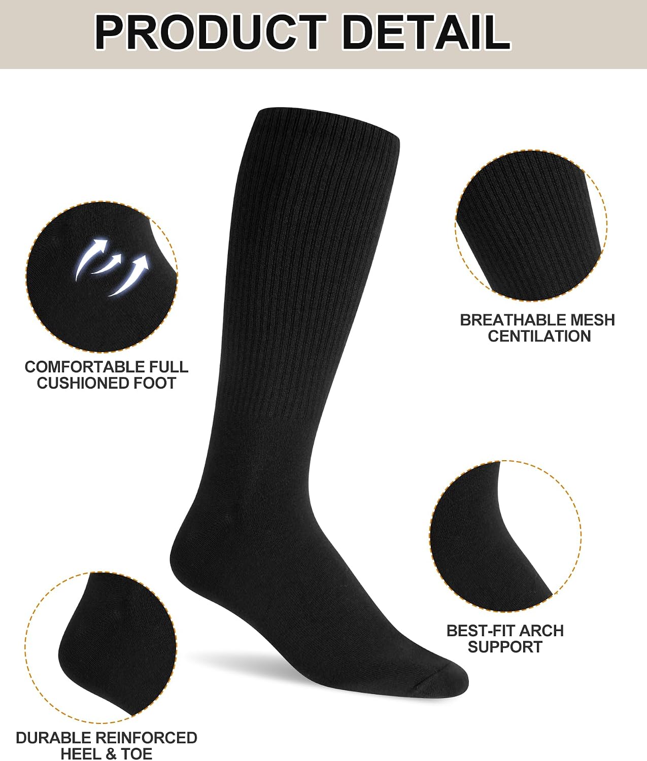 Cutecrop 10 Pairs Men's XXL Dress Socks Extra Large Cotton Blend Solid Crew Socks Bulk for Big and Tall Men Shoe Size 15-17