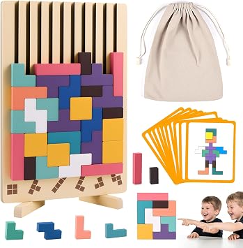 Wooden Stacking Puzzle Toy, 3D Russian Block Puzzle Jigsaw,Montessori Educational Board Game Gift for Boys and Girls, Stacking Blocks Toys for Family Brain Teaser Activity