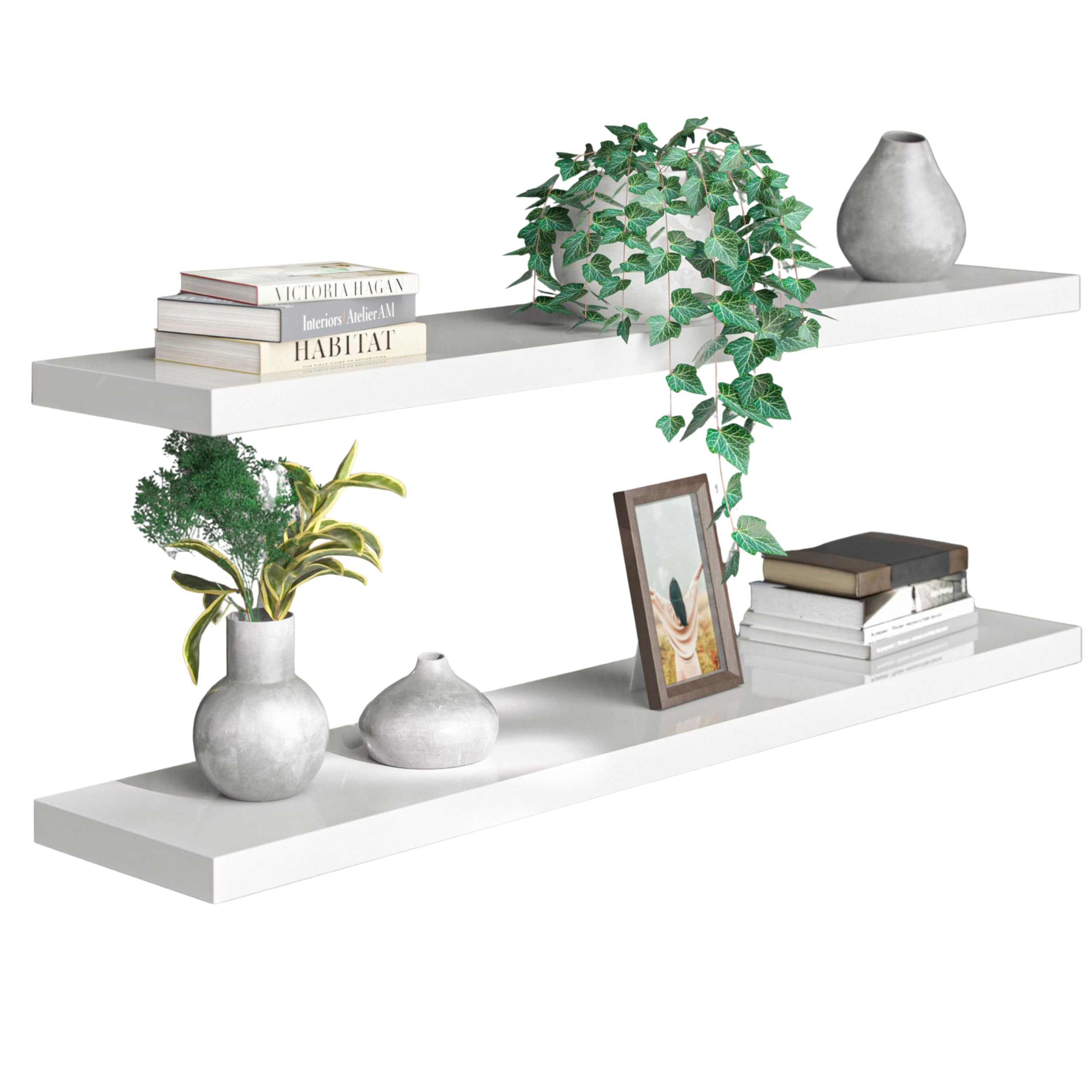 CASARIA® Floating Shelves 50cmx23cm Home and Kitchen Room Decor, Wall Shelving for Living Room, Office, Bathroom 38mm MDF with Hidden Wall Fixing, 15kg Floating Shelf Capacity | Set of 2 |Matt White