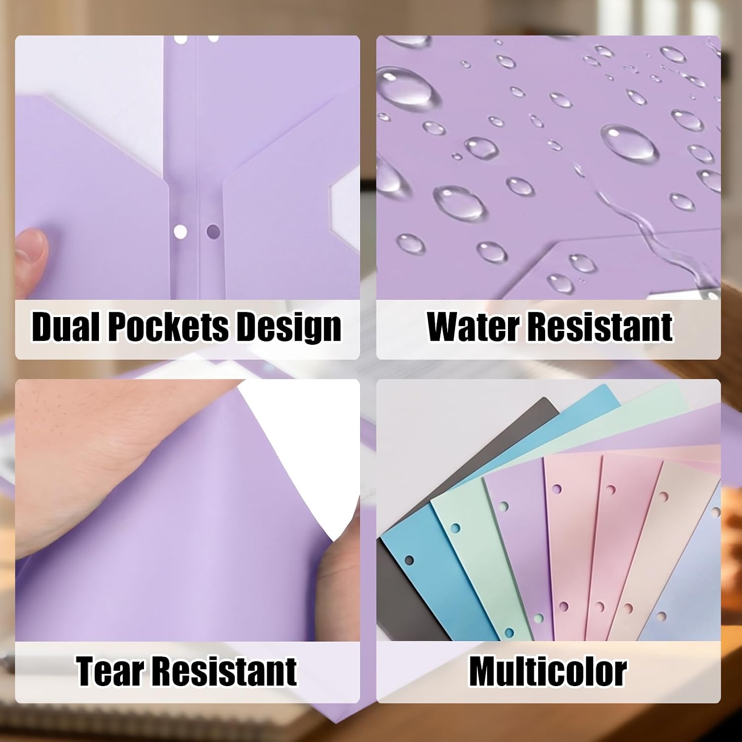 3 Hole Pocket Folders, Plastic Pocket Folders for 3 Ring Binder, 2 Pockets Binder Folders with Business Card Slot for School, Office, Home Organization Letter Size 16 Packs image 3