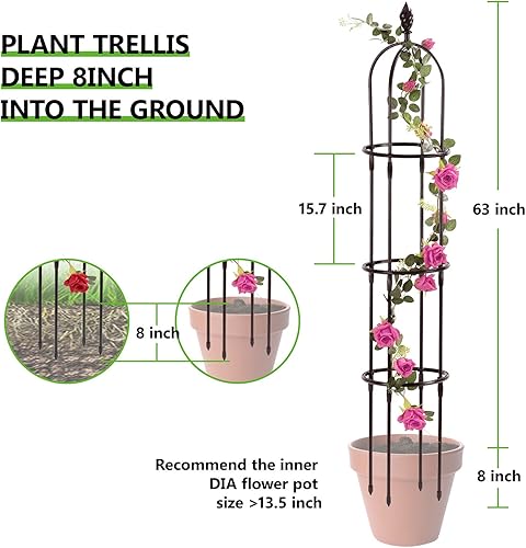 Miniatura 6 de Enrejado de jardín para plantas trepadoras, metal para exteriores con revestimiento de polietileno, soporte a prueba de óxido. Obelisco redondo en