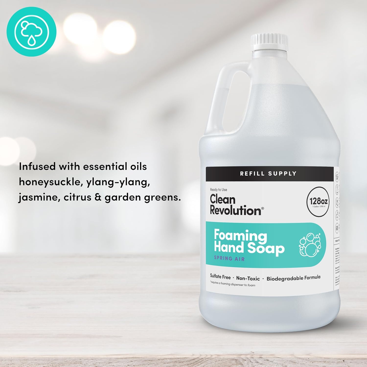 Clean Revolution Foaming Hand Soap Refill Supply Container, Ready to Use Formula, Gluten Free, Spring Air Fragrance, 128 Fl. Oz, 4 Pack - Image 2