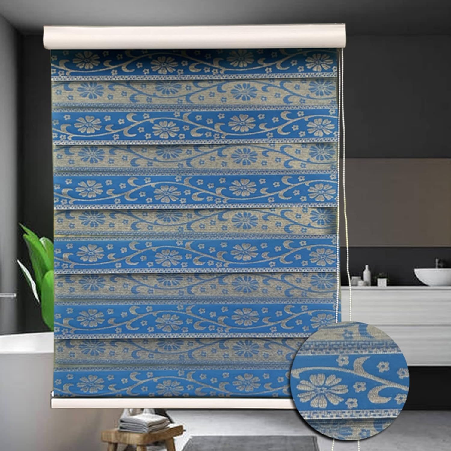 Zebra Roller Blind, Day and Night Window Shades, Zebra Blinds & Shades, Dual Layer Blinds for Windows, Horizontal Window Blinds, Custom Size Blinds, Zebra Blinds,Blue,60x100cm