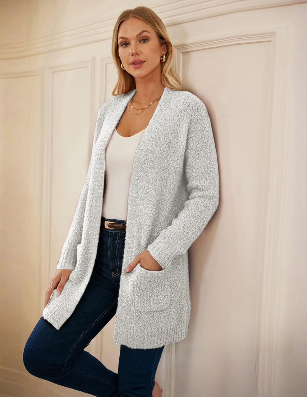 GRACE KARIN Long Cardigan Sweaters for Women, Open Front Fuzzy Winter Coat, Chunky Knit Winter Clothing with Pockets - Image 7