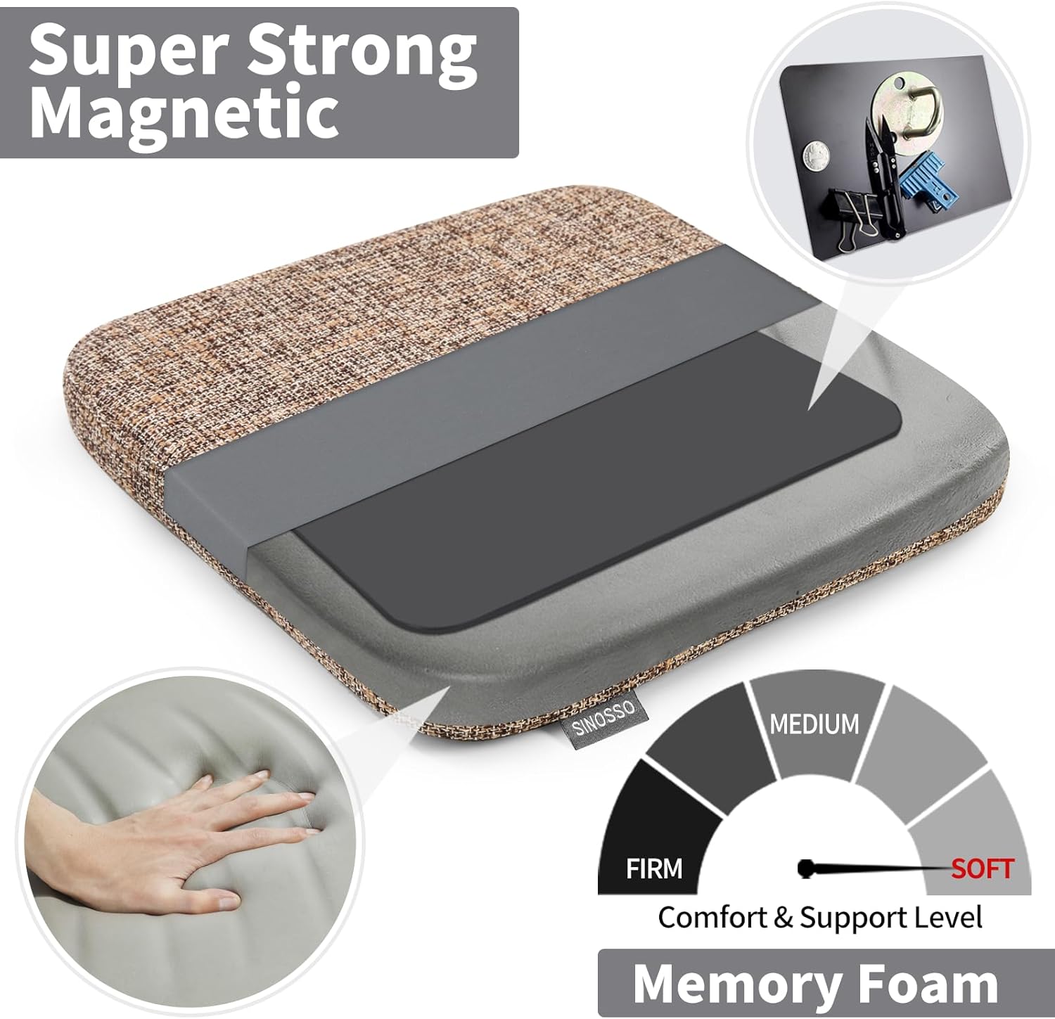 SINOSSO Memory Foam Bar Stool Cushion 1 Piece, Modern Interwoven Style Magnetic Small Chair Pad Use for Cafe Bistro Stackable Metal Stool (Square, Light Brown, 1) - Image 2