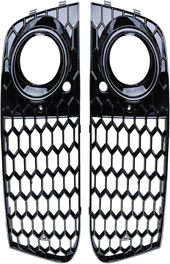 Compatible with 2008 2009 2010 2011 2012 A4 B8 Pre-LCI Audi Standard Bumper 2pcs Front Glossy Black Honeycomb Mesh Foglight Vent Lower Grille Cover