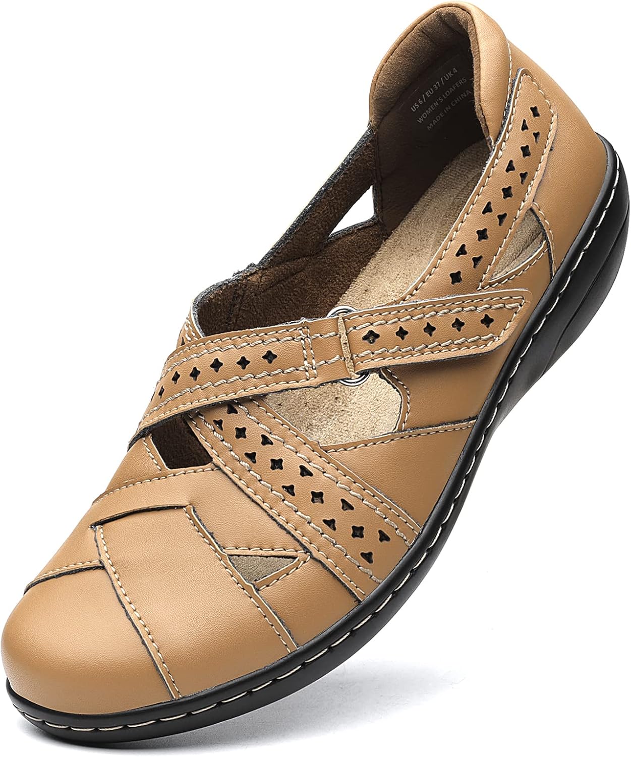 Irrefour Women's Classic Genuine Leather Casual Loafer Cute Slip-On Fashion Closed Toe Flat Sandal Comfy Work Sandal Everyday Walking Shoe