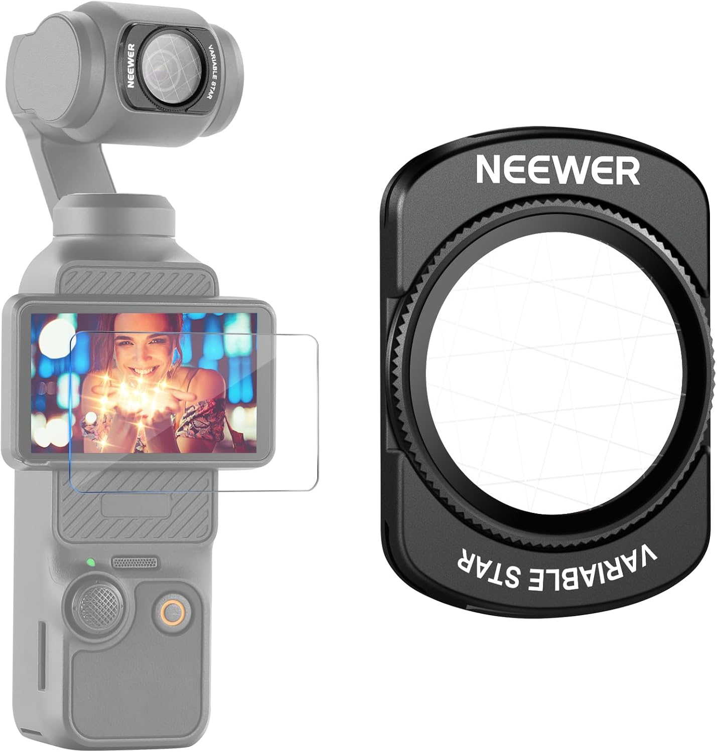 NEEWER Adjustable Star Filter 4/8 Point Compatible with DJI Osmo Pocket 3 Creator Combo Accessories, Magnetic Multicoated HD Optical Glass Gimbal Camera Lens Filter with Screen Protector, FL-C38