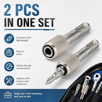 2 Pcs SDS Drill Bit Adapter, 1/4 Inch Hex Shank Converter for Power Drills
