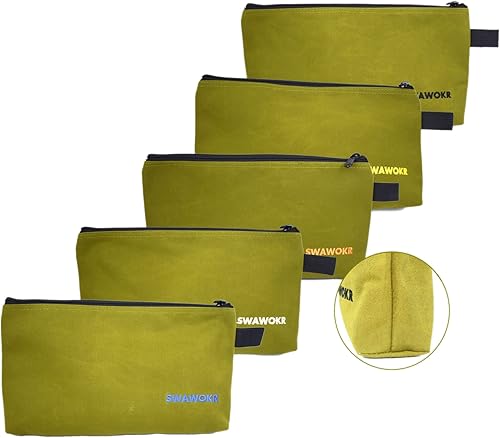 Paquete de 5 bolsas de lona de 20 onzas con cremallera, bolsa de herramientas de utilidad resistente, organizador multiusos resistente al agua,