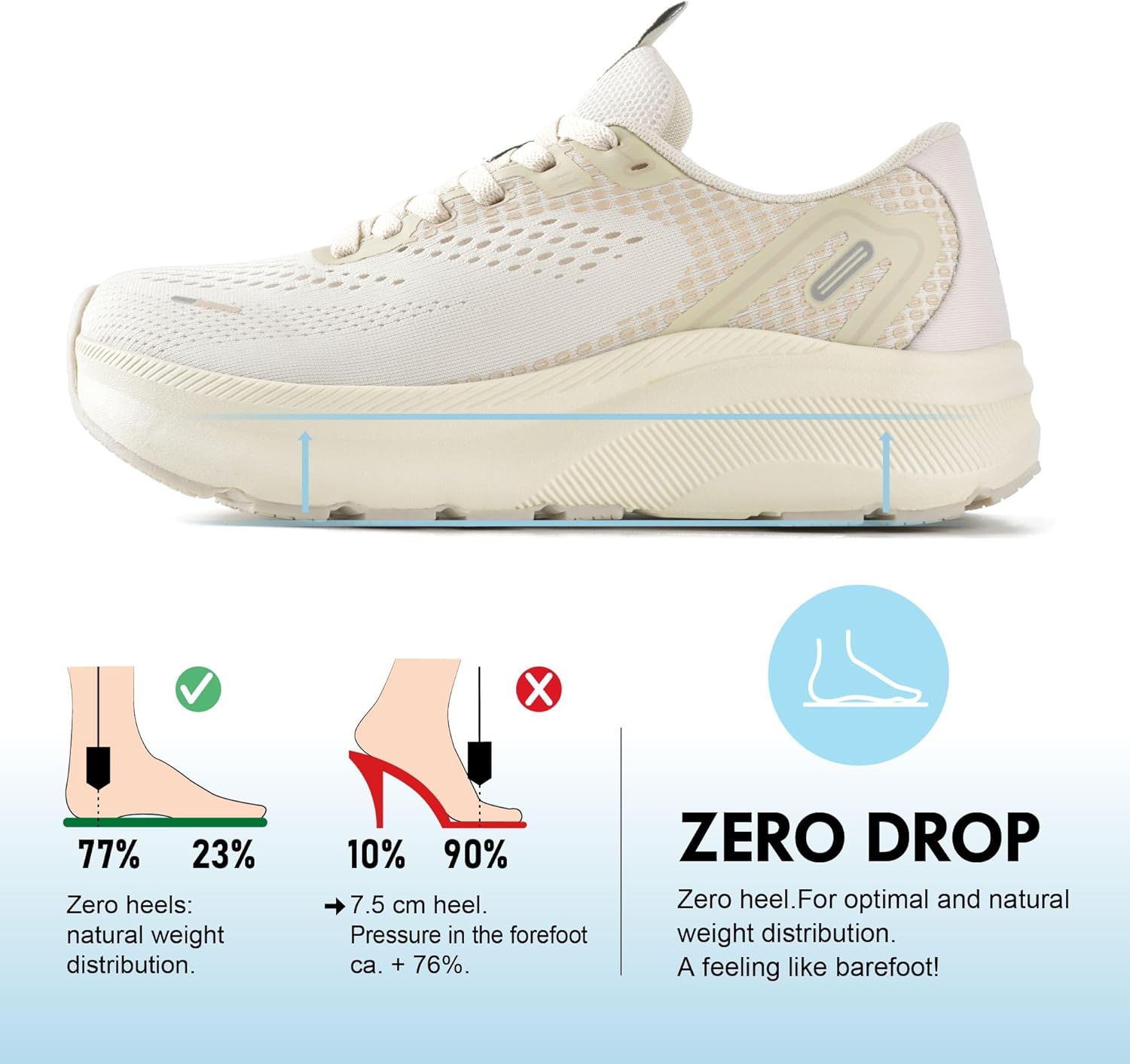 JACKSHIBO Wide Toe Box Shoes Women Arch Support Wide Sneakers for Running Walking Athletic Tennis Orthopedic Plantar Fasciitis Workout with Thick Cushion Zero Drop Sole Width Shoes - Image 3