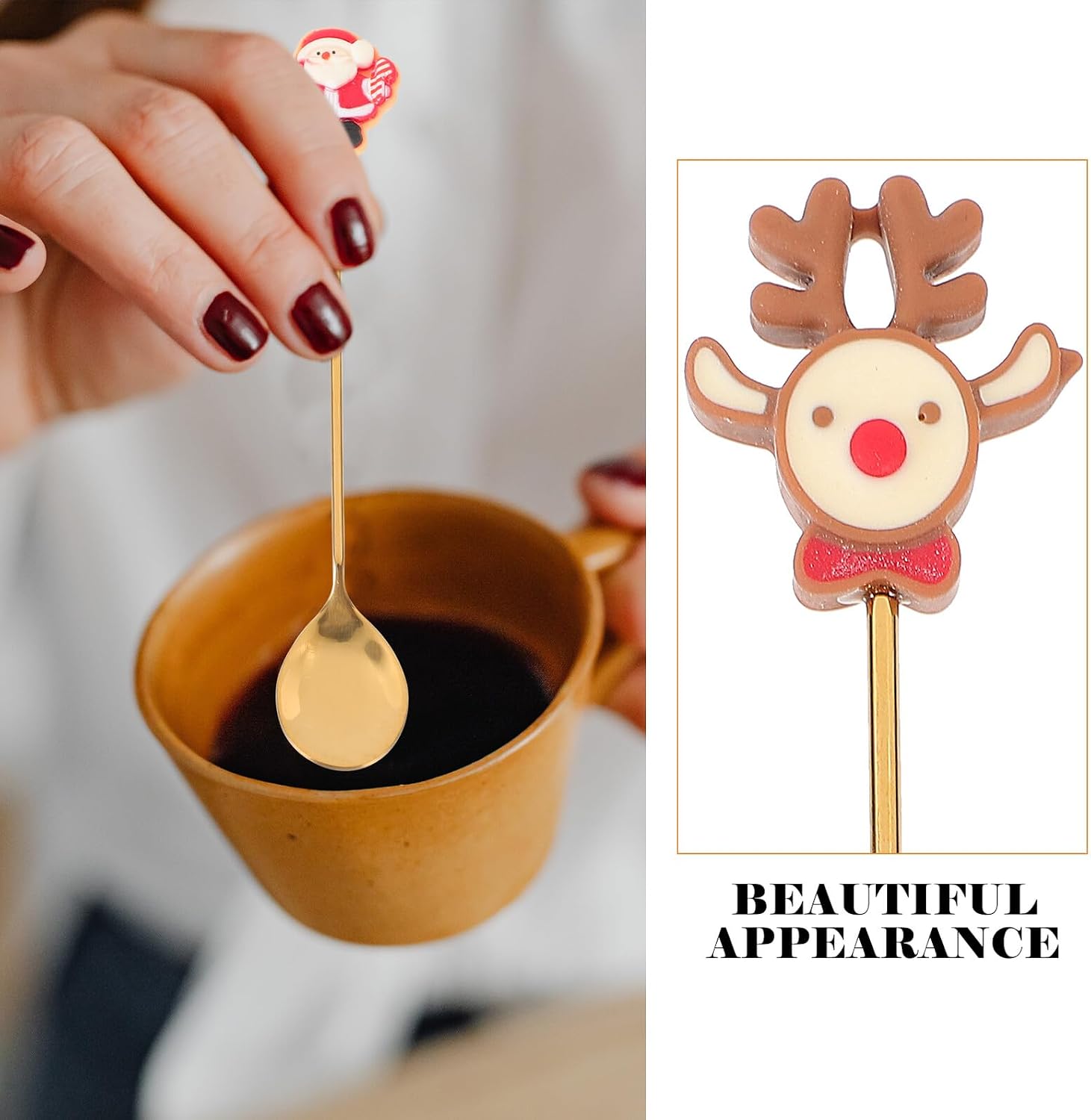 Xmas Adorable Christmas Cutlery Kit, Stainless Steel Resin Spoons Forks