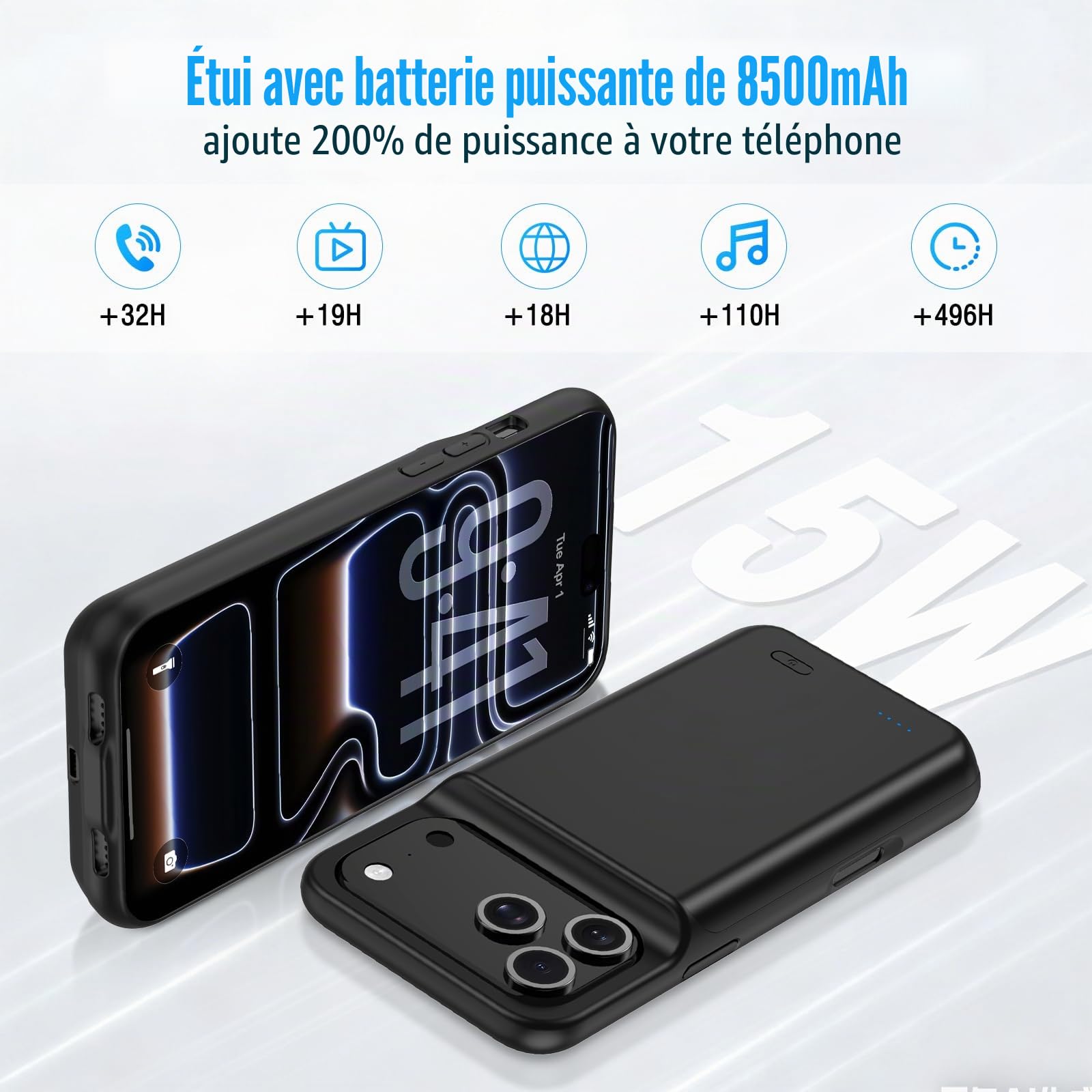 Coque De Batterie pour iPhone 17 Pro Max (6,9"), 8500 mAh, Chargeur Portable Ultra Fin pour iPhone, Chargeur De Téléphone Et Coque De Protection avec Fonction De Charge pour iPhone 17 Pro Max